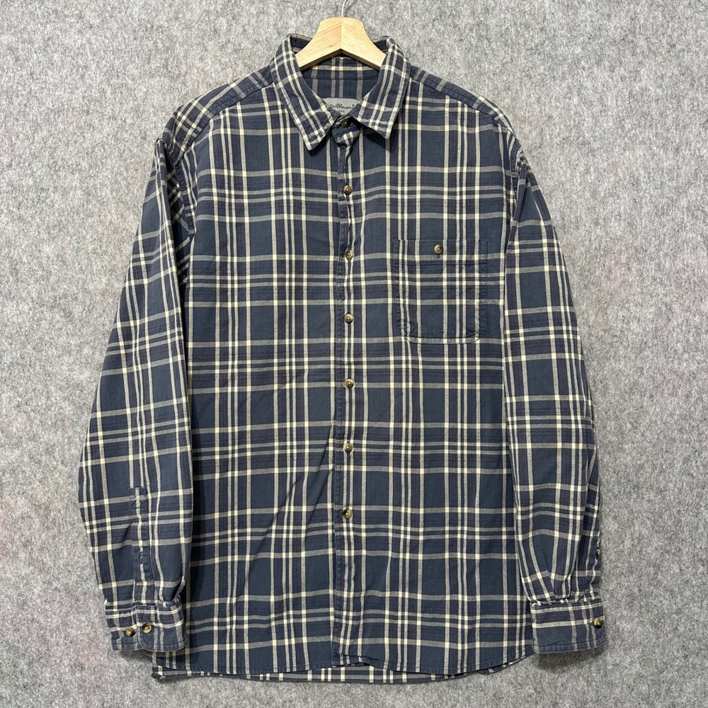 Eddie Bauer Mens‎ Size Large Blue Plaid Cotton Long Sleeve Button Up Shirt